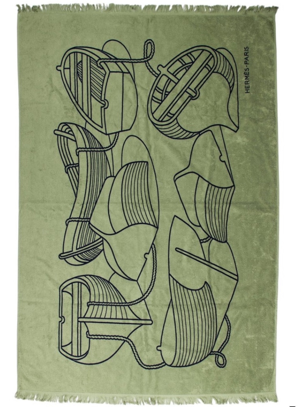Hermès Green Illustrated Beach Towel with box
